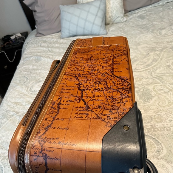 Patricia Nash Vintage Map Print Tan Leather Carryon Vertical Suitcase - Picture 5 of 15